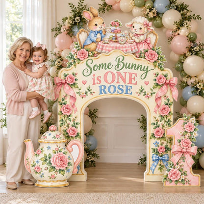 Cream Rose Bunny Tea Party Arch Set