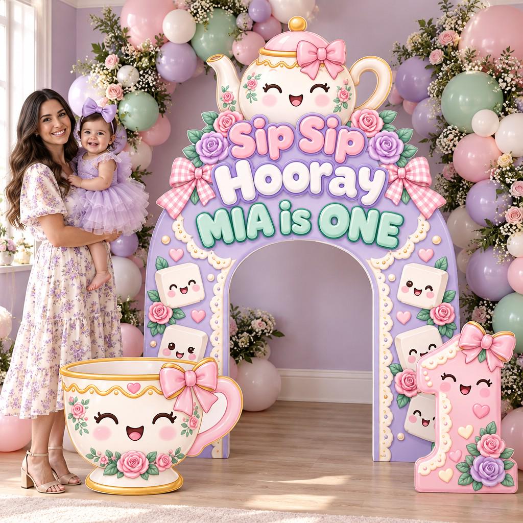 Lilac Kawaii Teapot Tea Party Arch Set