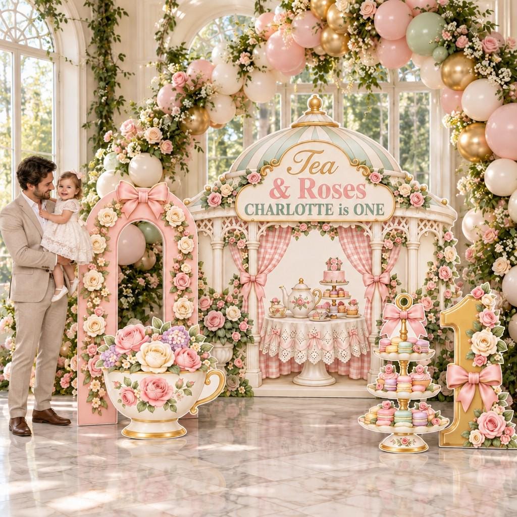 Pink Rose Tea Pavilion Birthday Set