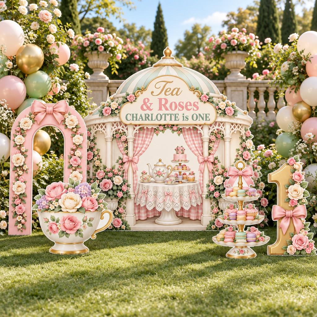 Pink Rose Tea Pavilion Birthday Set
