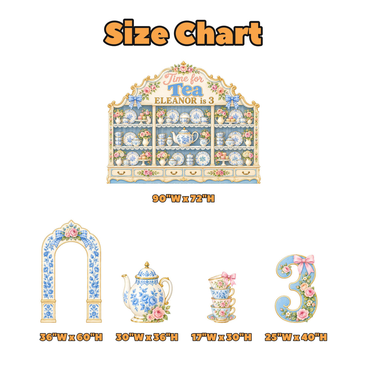Blue China Cabinet Tea Party Backdrop Set