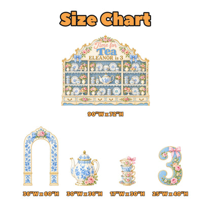 Blue China Cabinet Tea Party Backdrop Set