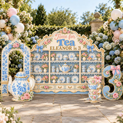 Blue China Cabinet Tea Party Backdrop Set