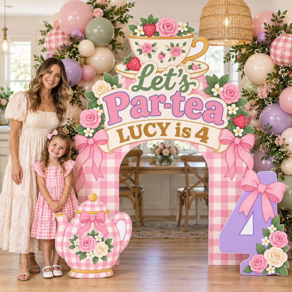 Pink Gingham Par-tea Teacup Arch Set