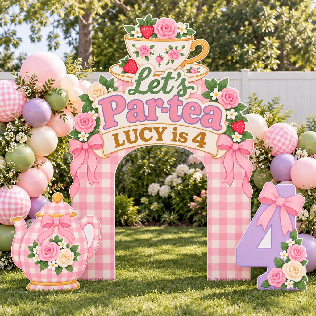 Pink Gingham Par-tea Teacup Arch Set