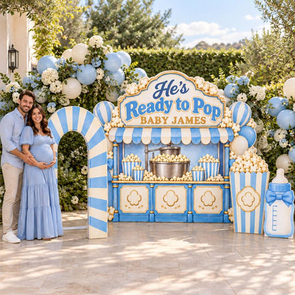 Pink Checkered Popcorn Cart Baby Shower Set