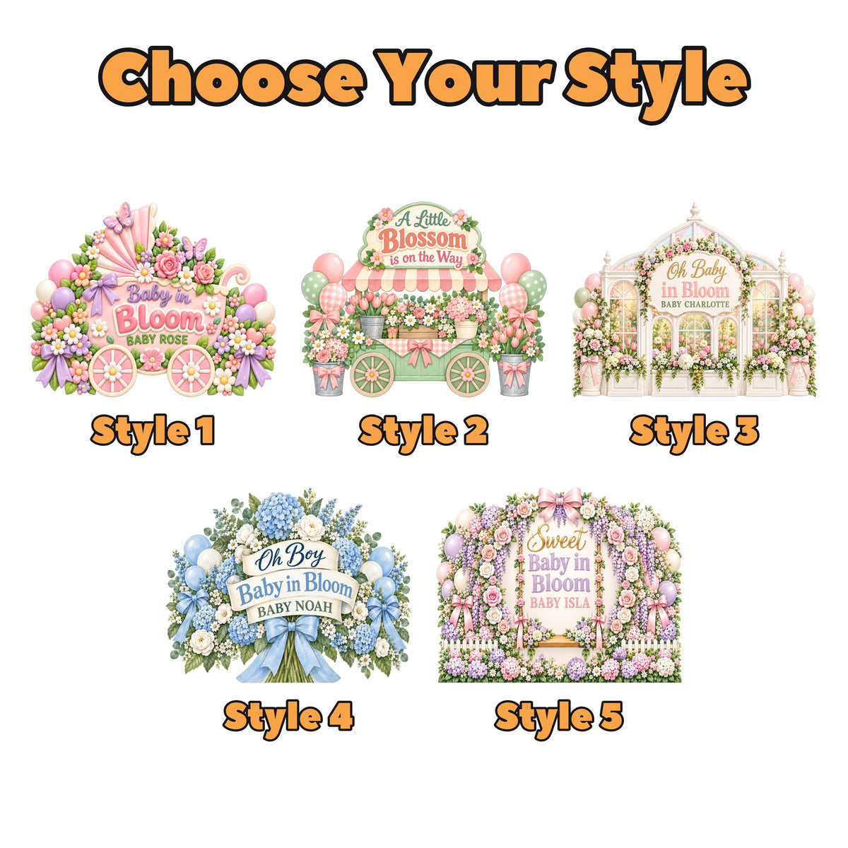 Pastel Flower Pram Baby Shower Set