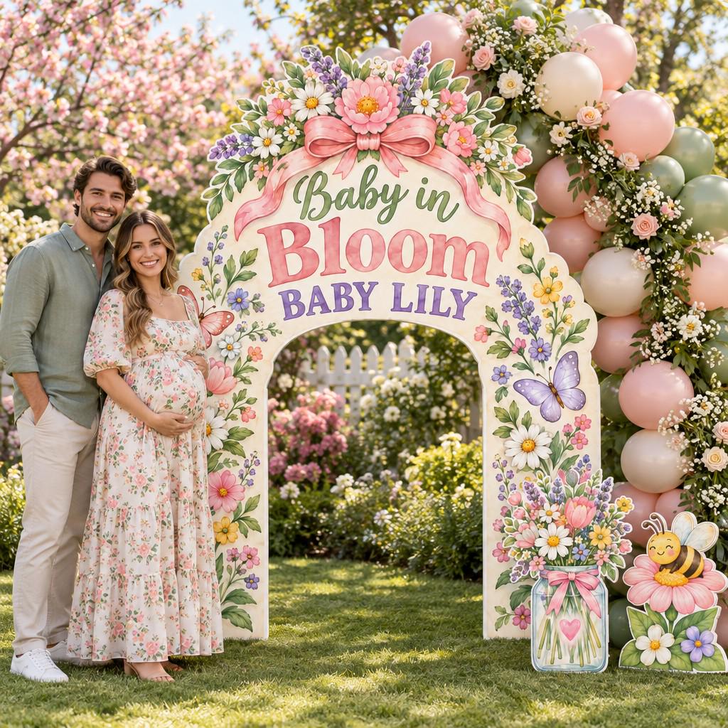 Pink Bow Wildflower Baby in Bloom Arch