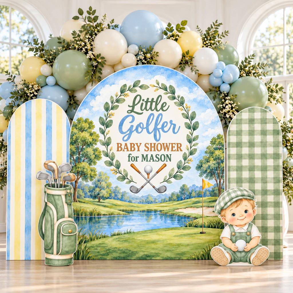 Little Golfer Sage Gingham Baby Shower Arch