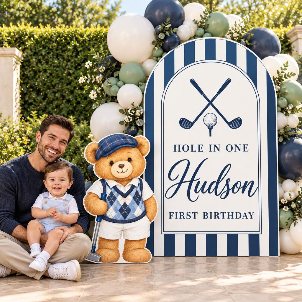 Navy Striped Golf Teddy Bear Arch Set