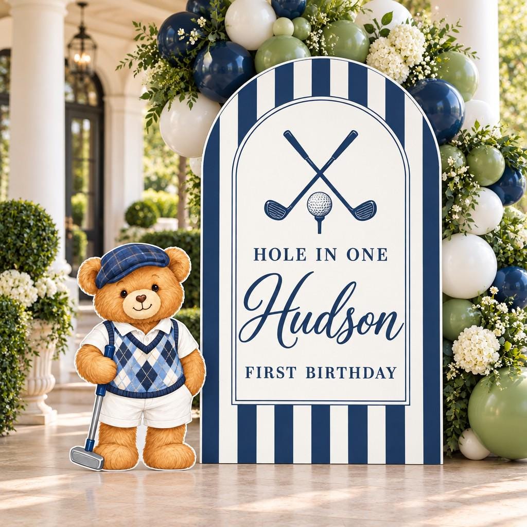 Navy Striped Golf Teddy Bear Arch Set