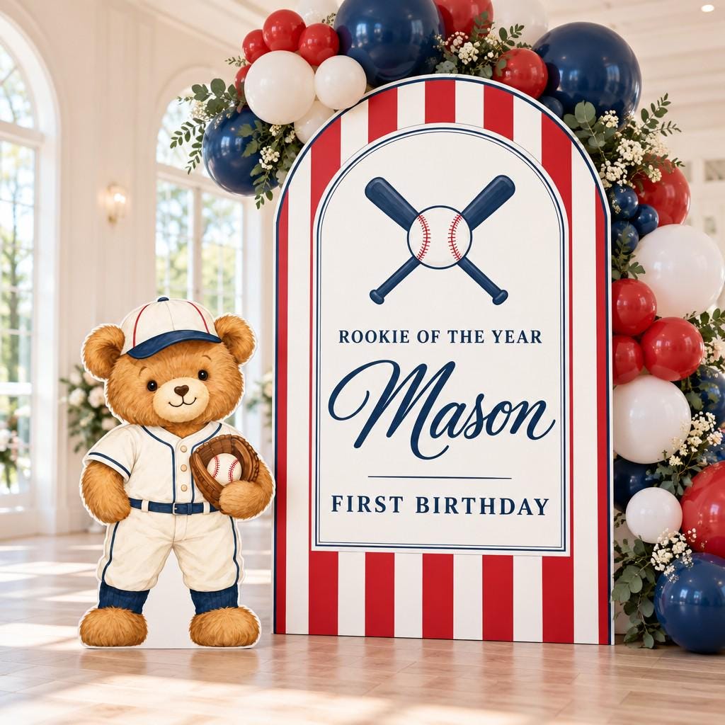 Red Striped Baseball Bear Arch Set