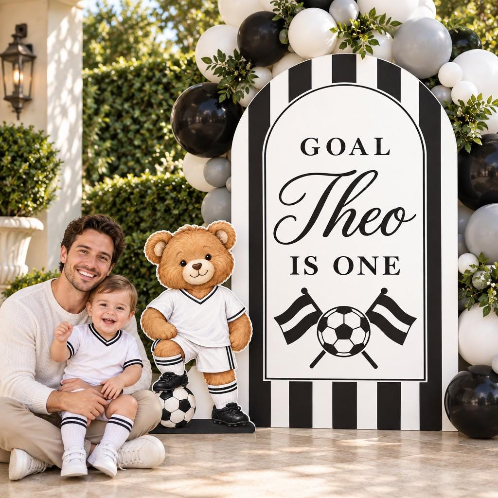 Black Striped Teddy Soccer Birthday Set