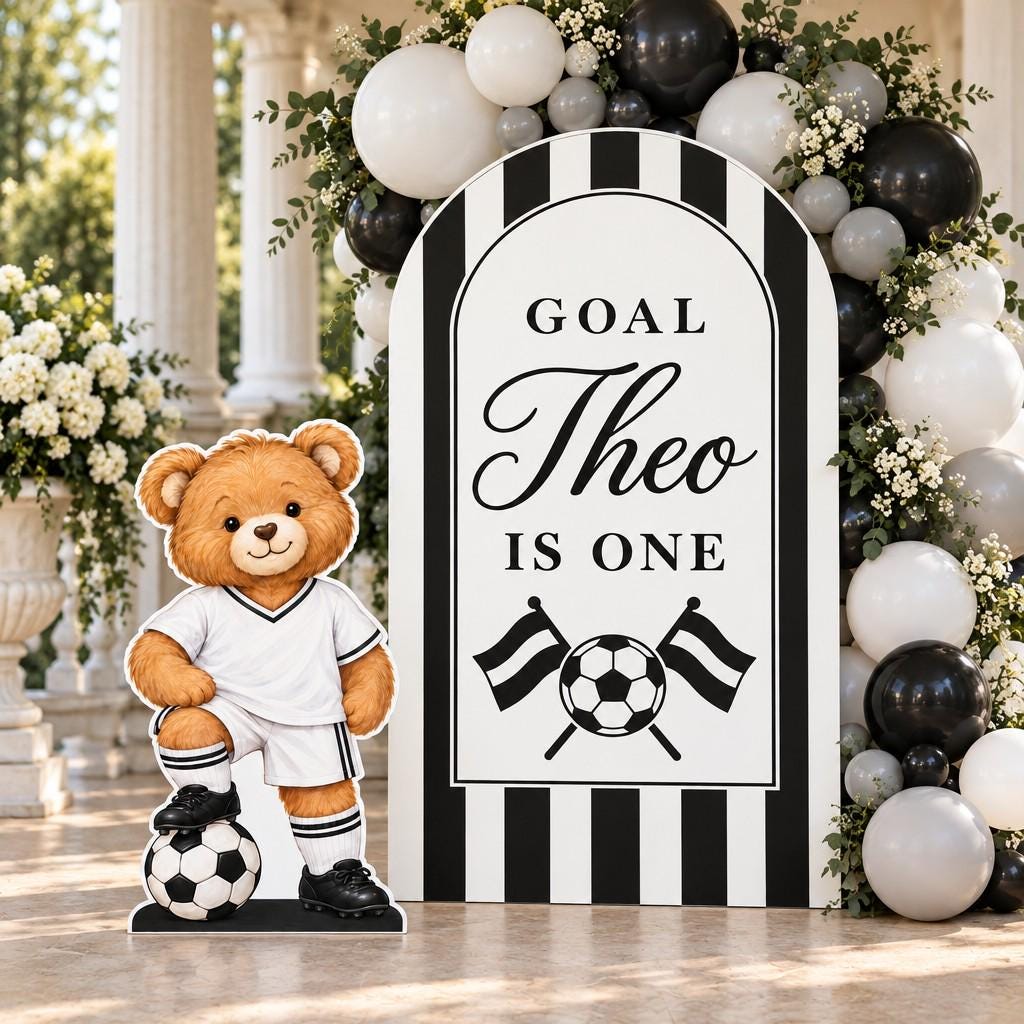 Black Striped Teddy Soccer Birthday Set