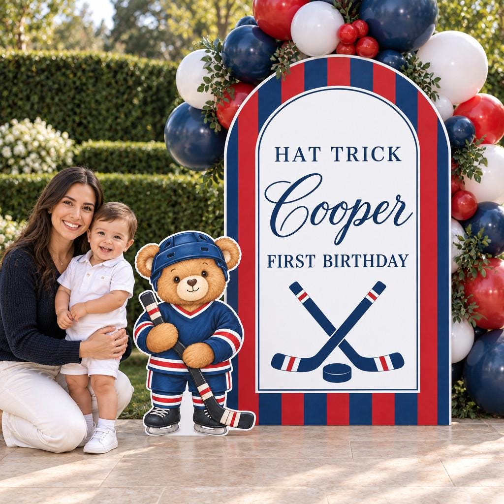Red Navy Striped Hockey Bear Arch Set