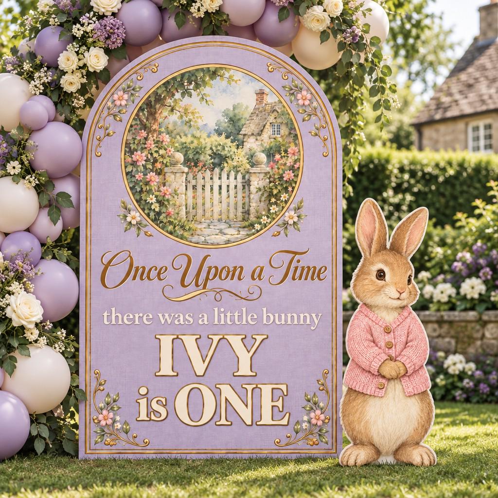 Blue Storybook Cottage Gate Bunny Arch