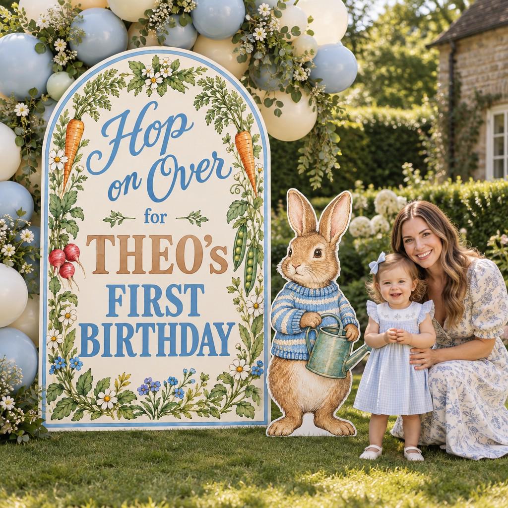 Hop on Over Botanical Bunny Birthday Arch