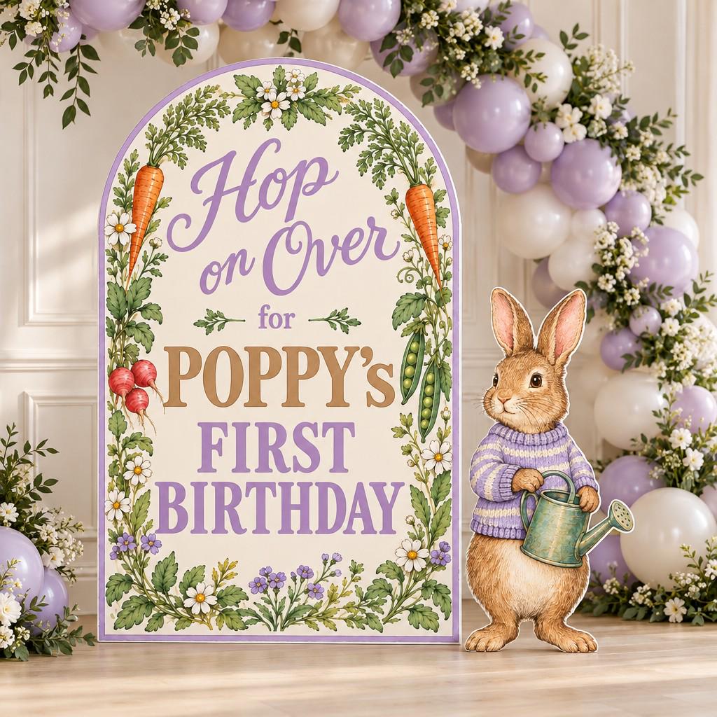 Hop on Over Botanical Bunny Birthday Arch