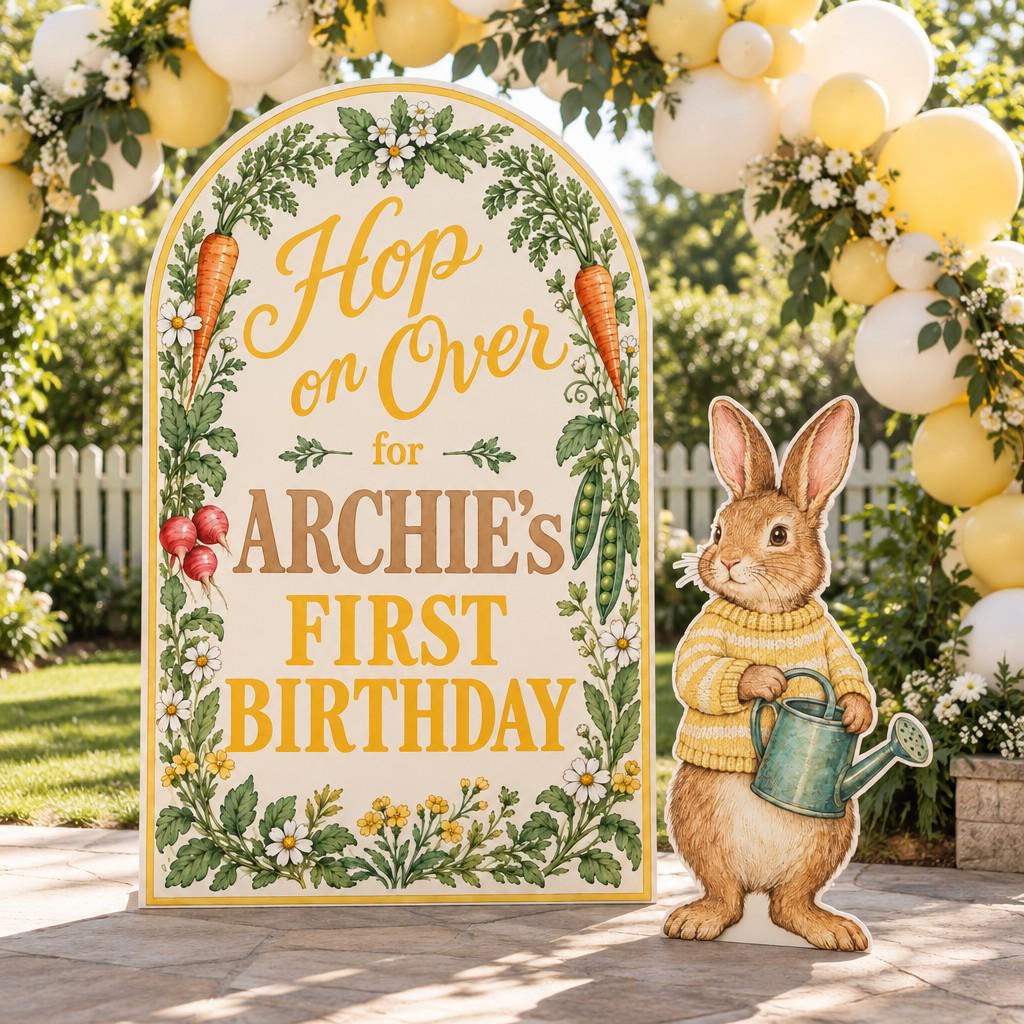 Hop on Over Botanical Bunny Birthday Arch
