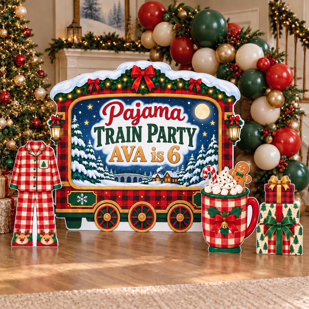 Buffalo Plaid Pajama Train Party Set