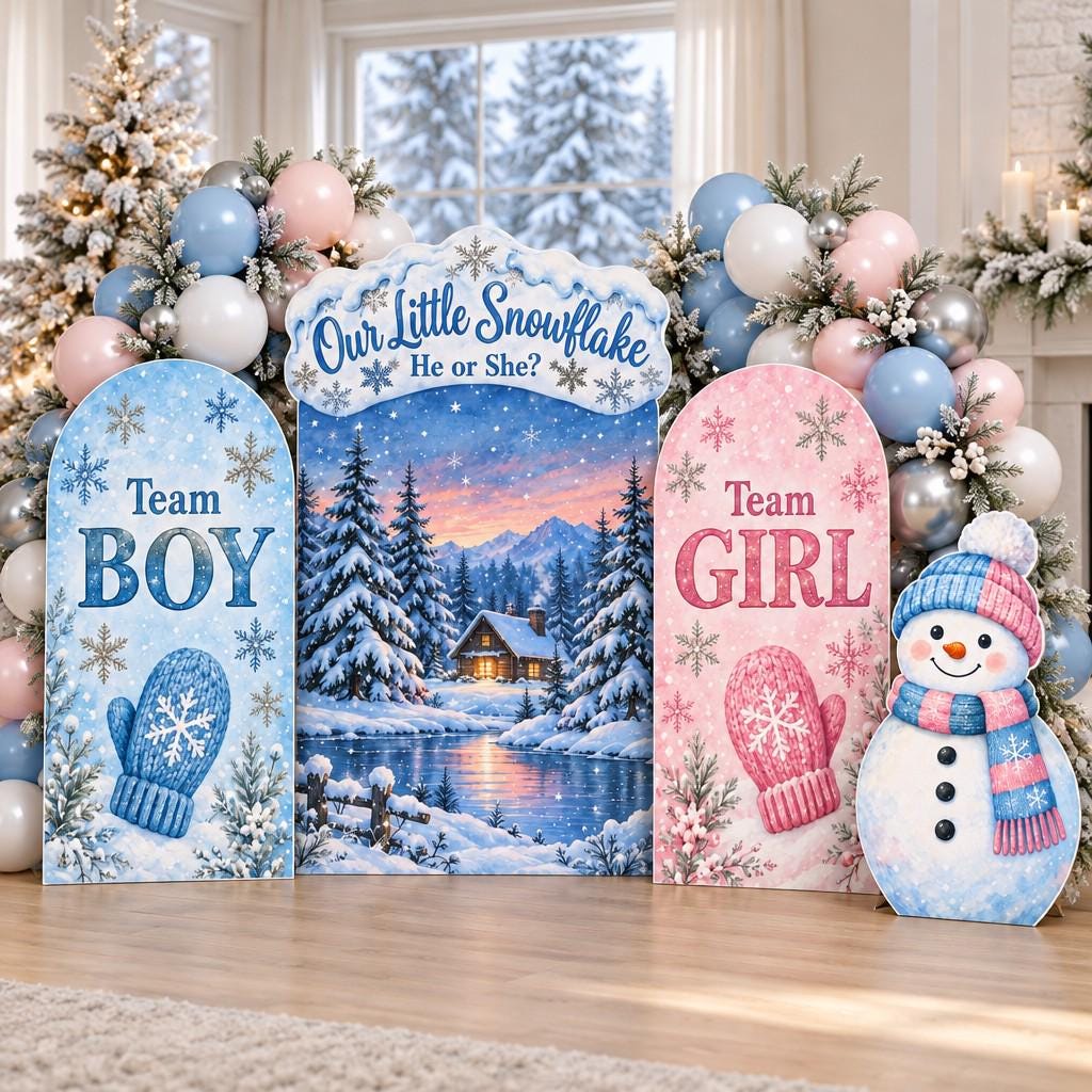 Winter Snowflake Gender Reveal Arch Set