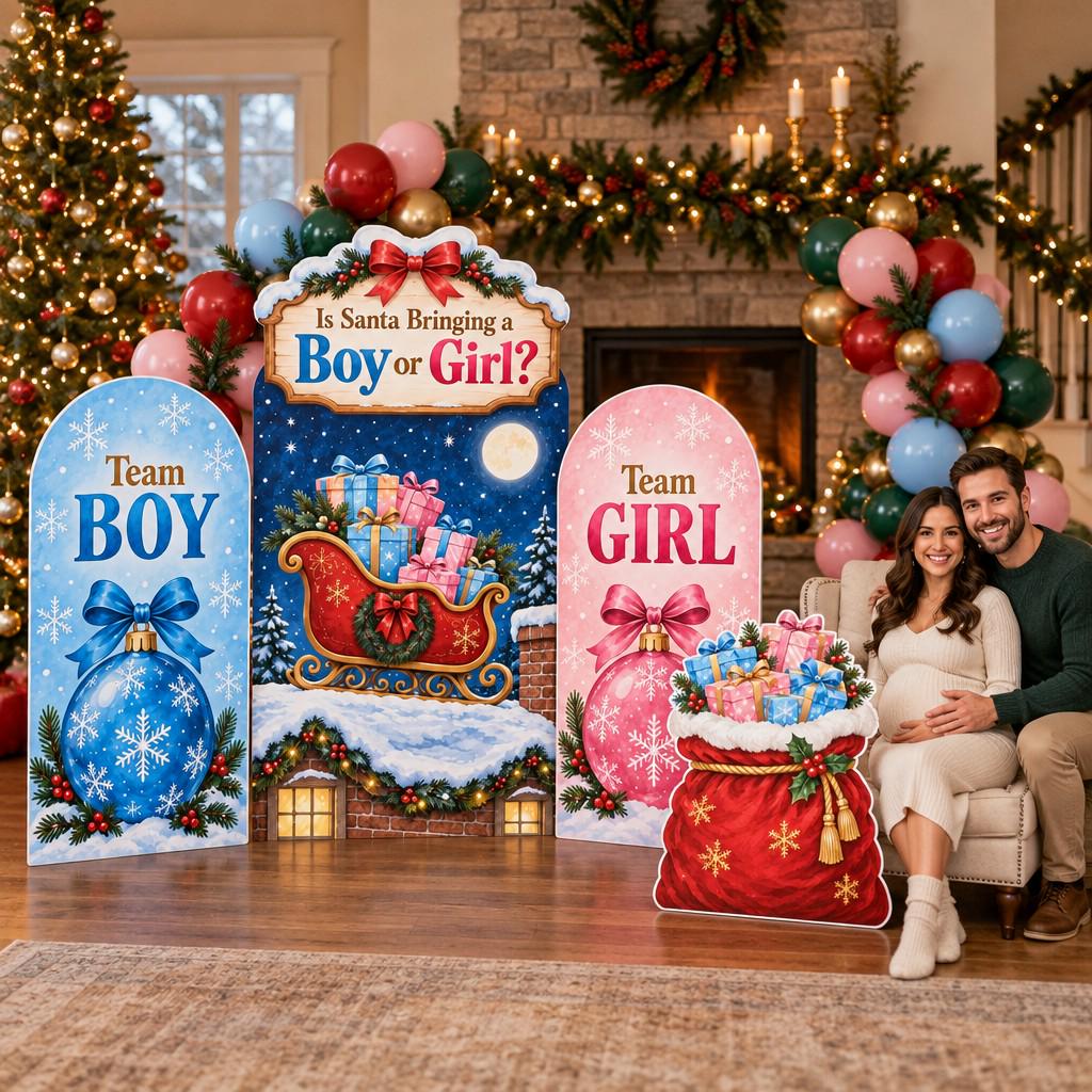 Santa Sleigh Christmas Gender Reveal Set