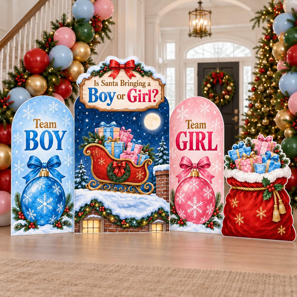 Santa Sleigh Christmas Gender Reveal Set