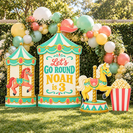 Mint Coral Go Round Carousel Backdrop Set
