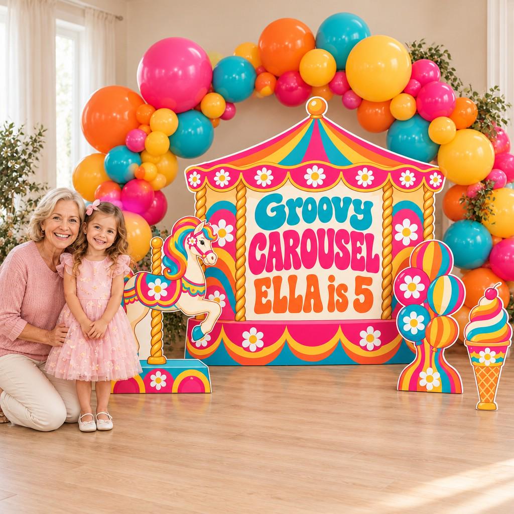 Teal and Gold Vintage Carousel Backdrop Set