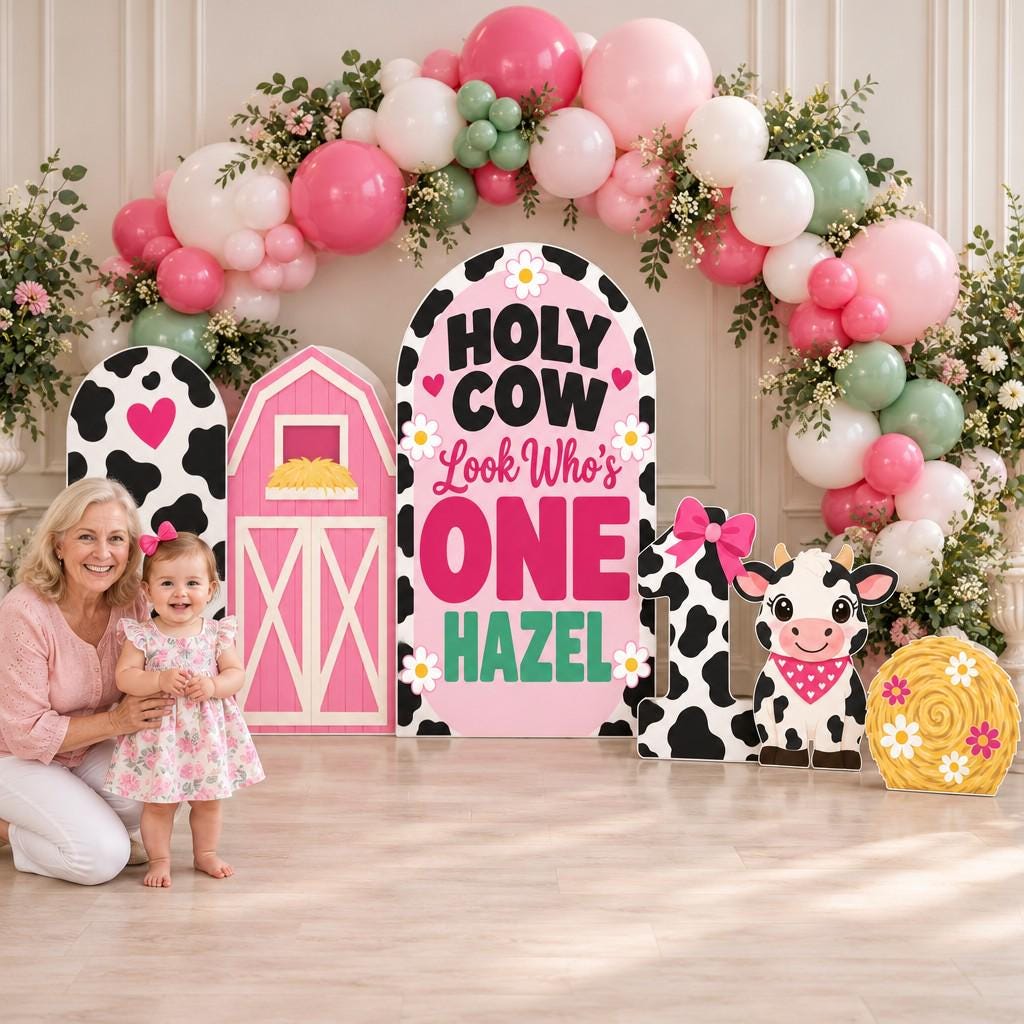 Pink Cow Print Barn First Birthday Set