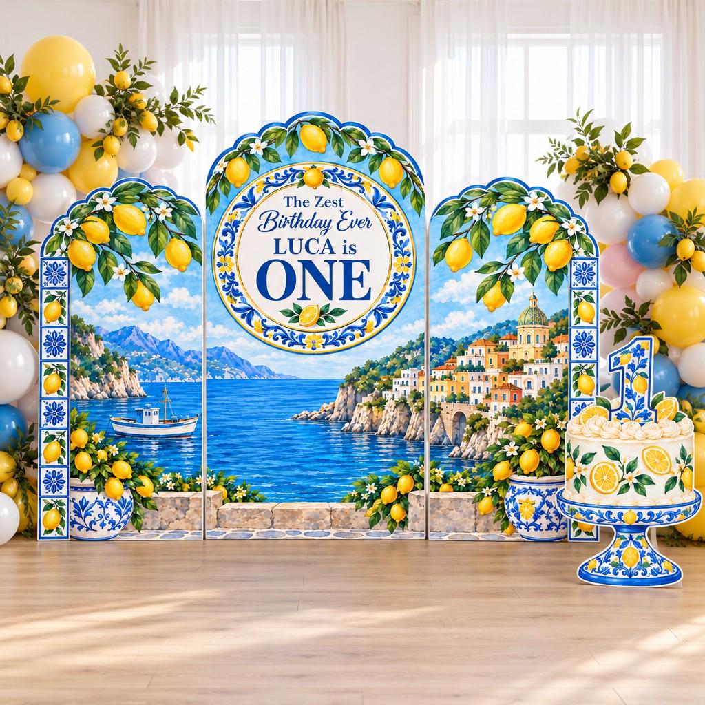 Amalfi Lemon Majolica Triple Arch Backdrop