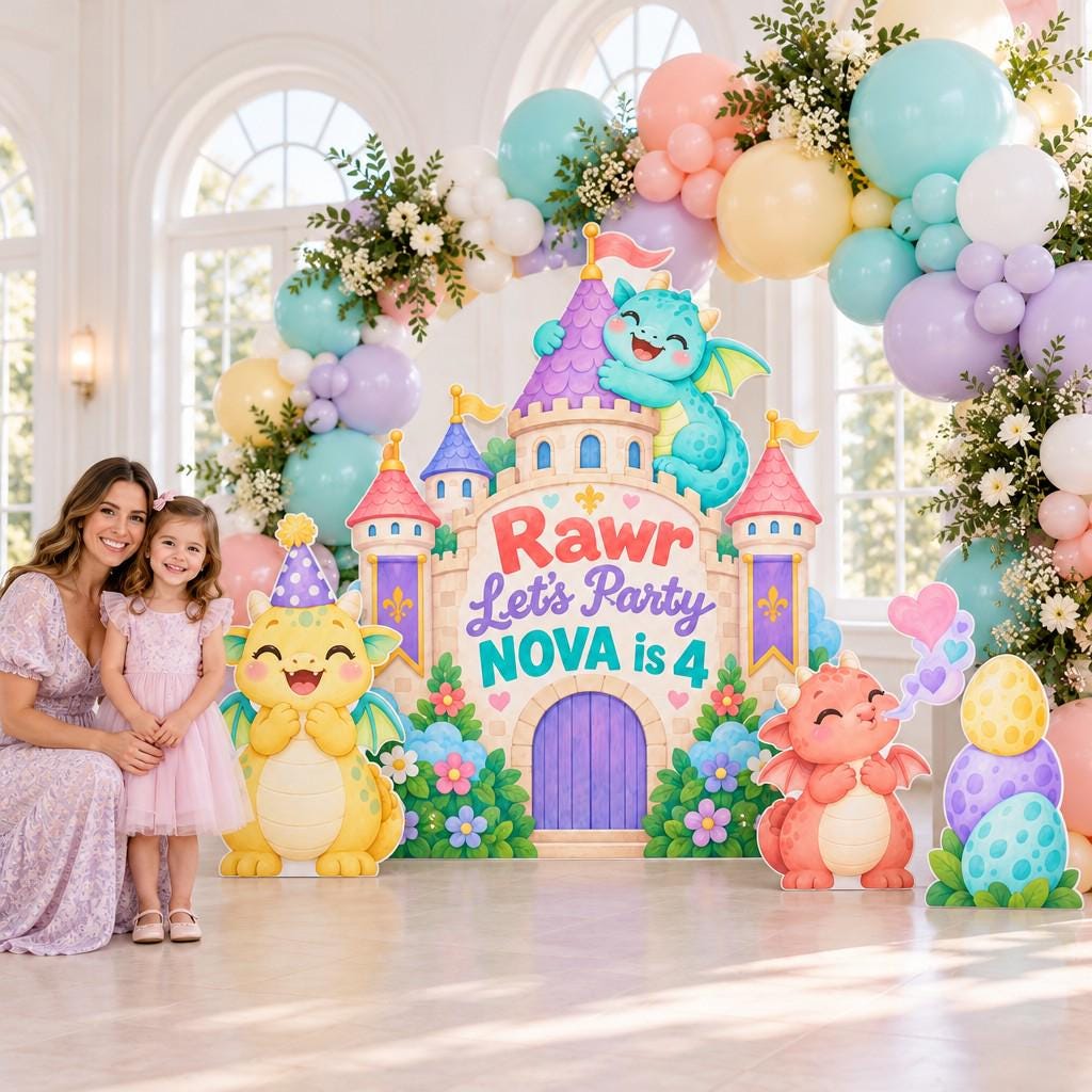 Rawr Pastel Baby Dragon Castle Backdrop Set