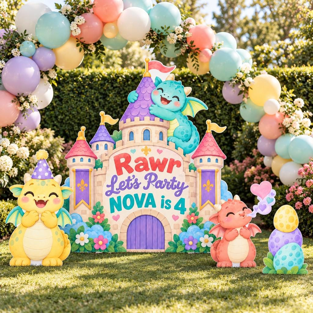 Rawr Pastel Baby Dragon Castle Backdrop Set