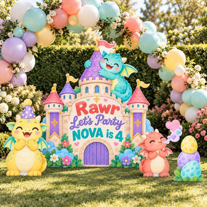 Rawr Pastel Baby Dragon Castle Backdrop Set