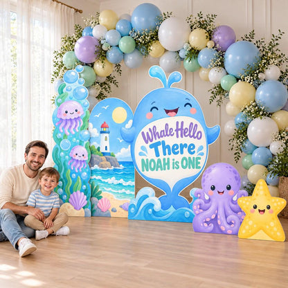 Pastel Whale Hello Ocean Birthday Set
