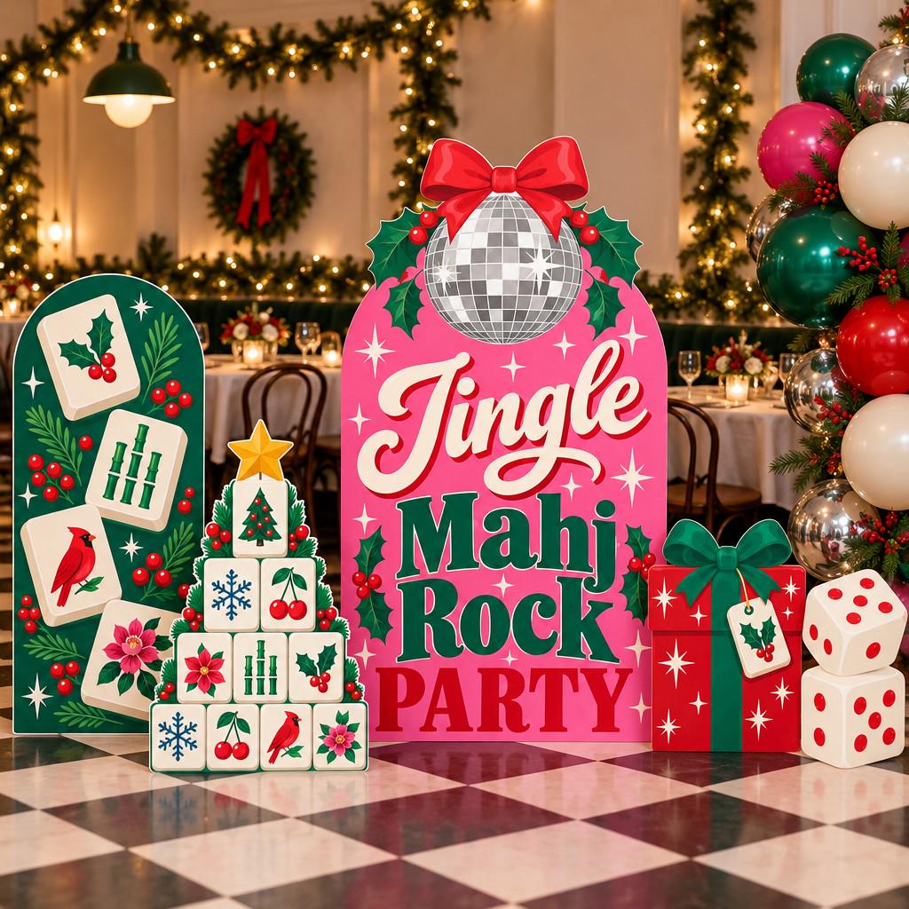 Hot Pink Disco Ball Christmas Mahjong Set