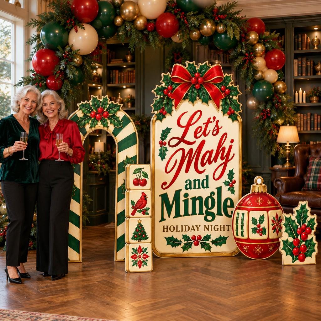 Red Green Holly Mahjong Mingle Backdrop Set
