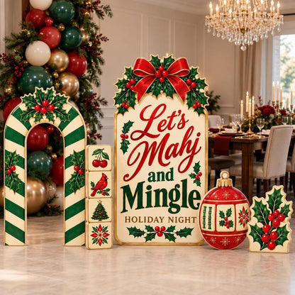 Red Green Holly Mahjong Mingle Backdrop Set