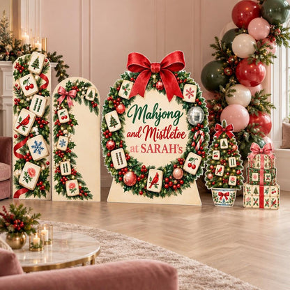 Mahjong Mistletoe Holly Wreath Backdrop Set