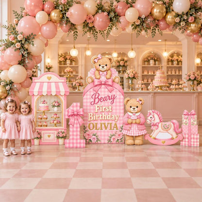 Pink Gingham Beary First Birthday Set