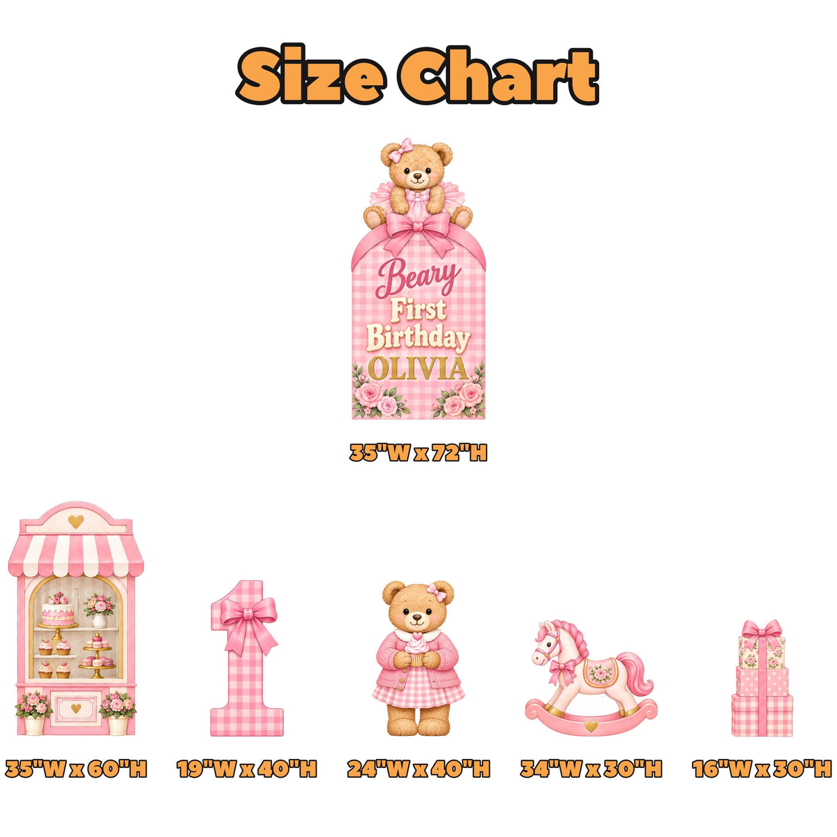 Pink Gingham Beary First Birthday Set