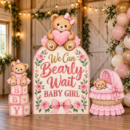 Pink Floral Bearly Wait Baby Shower Set