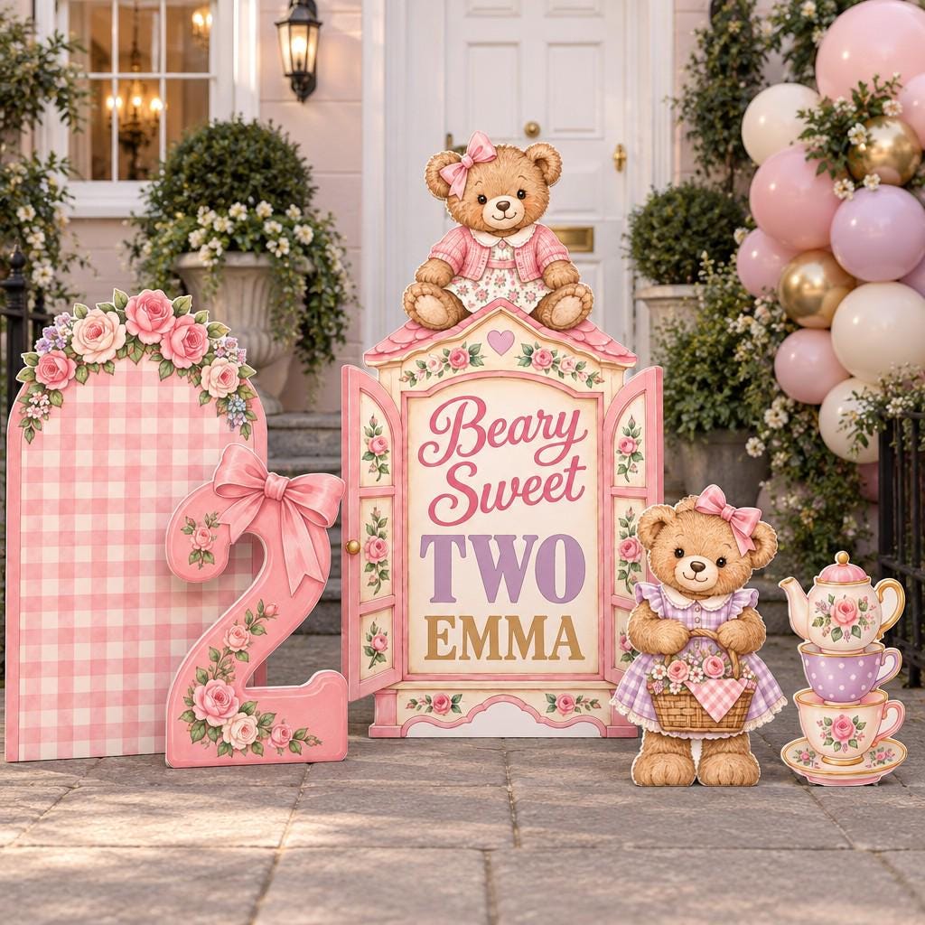 Pink Gingham Beary Sweet Two Teddy Set