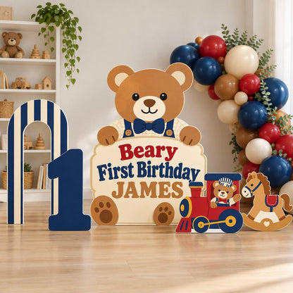 Navy Striped Beary First Birthday Set