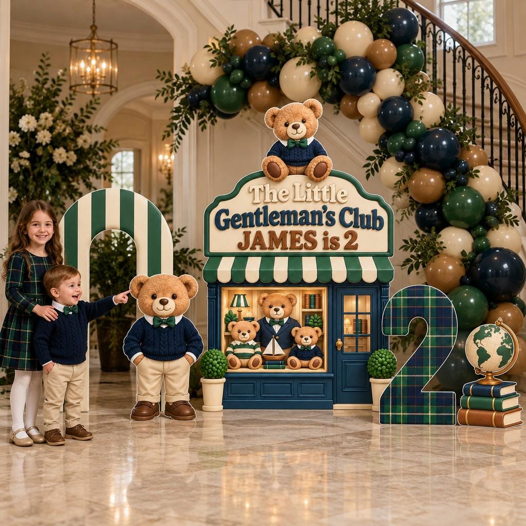 Plaid Teddy Bear Toy Shop Backdrop Set