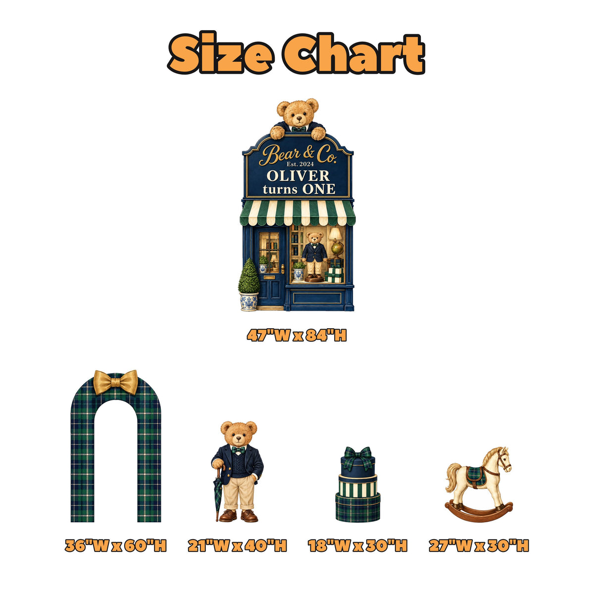 Navy Storefront Gentleman Bear Backdrop Set