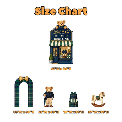 Navy Storefront Gentleman Bear Backdrop Set
