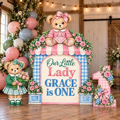 Pink Gingham Little Lady Teddy Bear Arch
