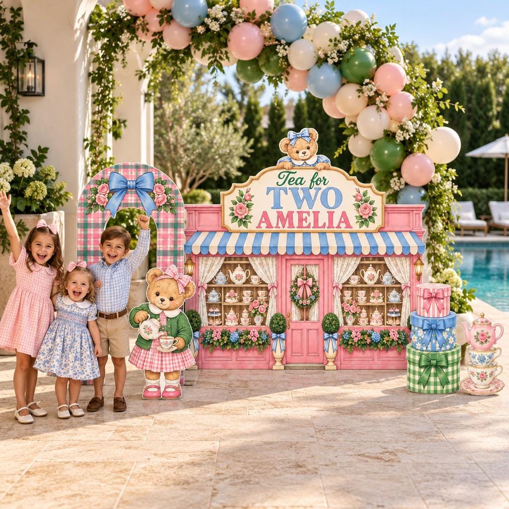 Pink Tea Room Teddy Bear Storefront Set