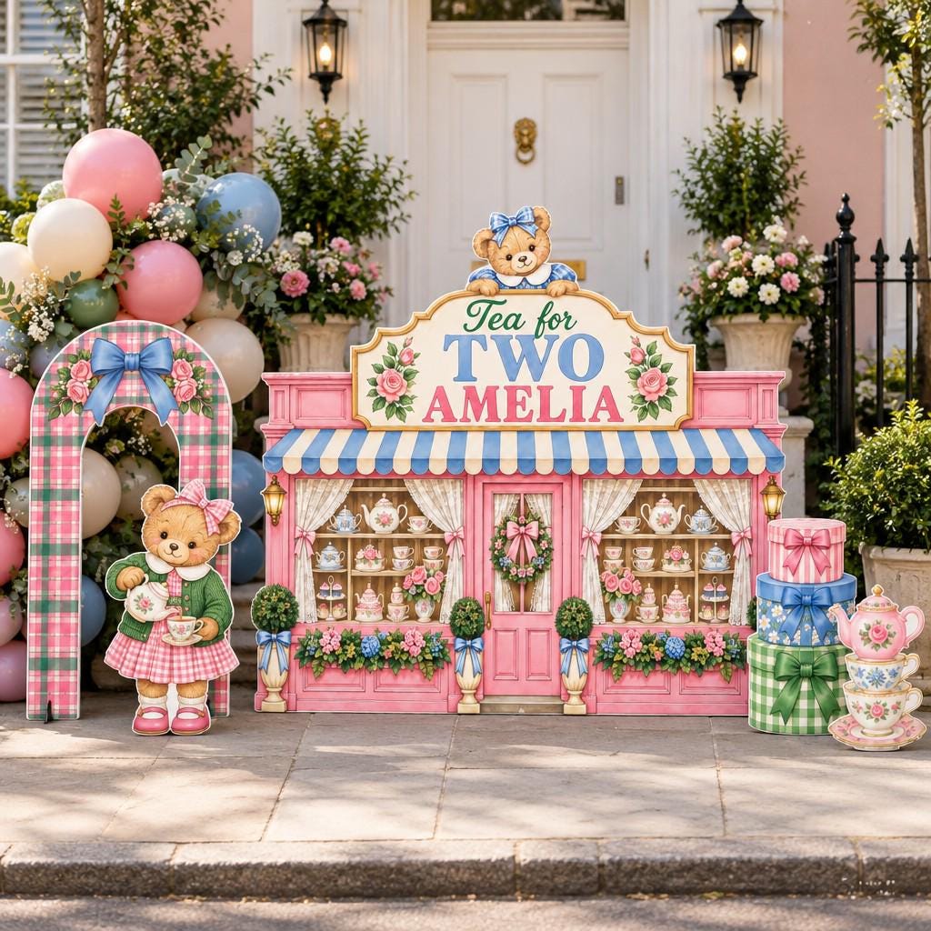 Pink Tea Room Teddy Bear Storefront Set